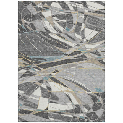 3' X 5' Gray And Graphite Abstract Washable Indoor Outdoor Area Rug