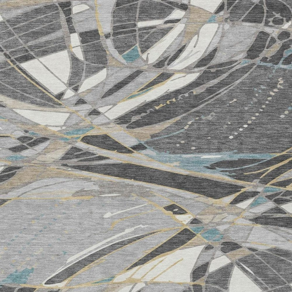 3' X 5' Gray And Graphite Abstract Washable Indoor Outdoor Area Rug — view 9