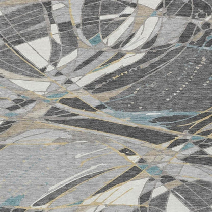 3' X 5' Gray And Graphite Abstract Washable Indoor Outdoor Area Rug