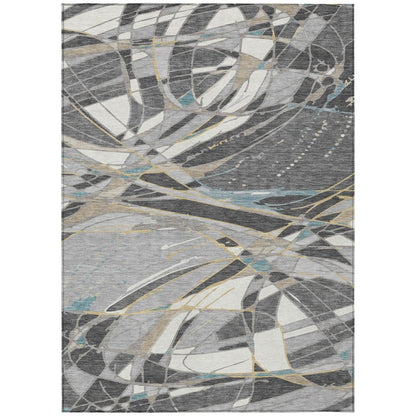 3' X 5' Gray And Graphite Abstract Washable Indoor Outdoor Area Rug