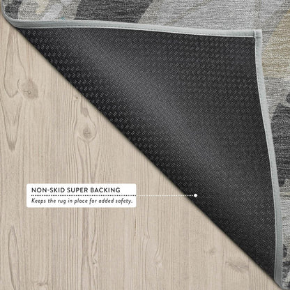 3' X 5' Gray And Graphite Abstract Washable Indoor Outdoor Area Rug