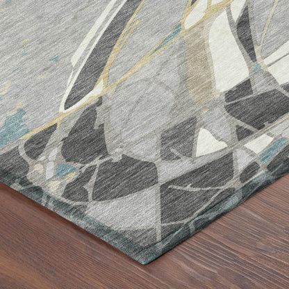 3' X 5' Gray And Graphite Abstract Washable Indoor Outdoor Area Rug HomeRoots