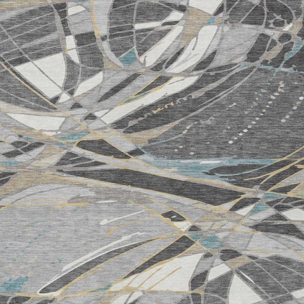 5' X 8' Gray And Graphite Abstract Washable Indoor Outdoor Area Rug — view 7