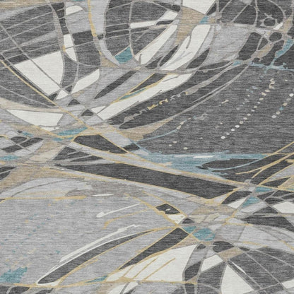 5' X 8' Gray And Graphite Abstract Washable Indoor Outdoor Area Rug
