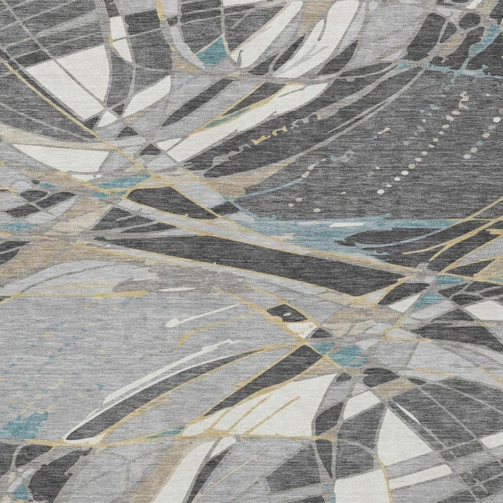 5' X 8' Gray And Graphite Abstract Washable Indoor Outdoor Area Rug — view 8