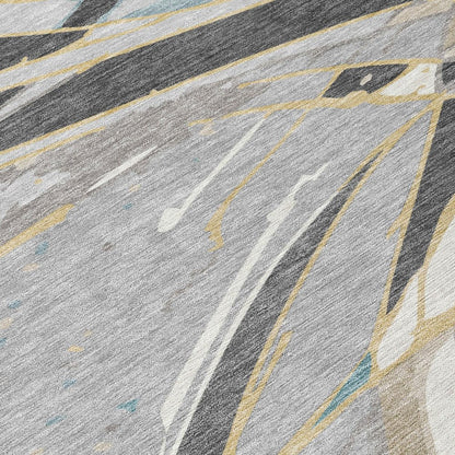 5' X 8' Gray And Graphite Abstract Washable Indoor Outdoor Area Rug HomeRoots