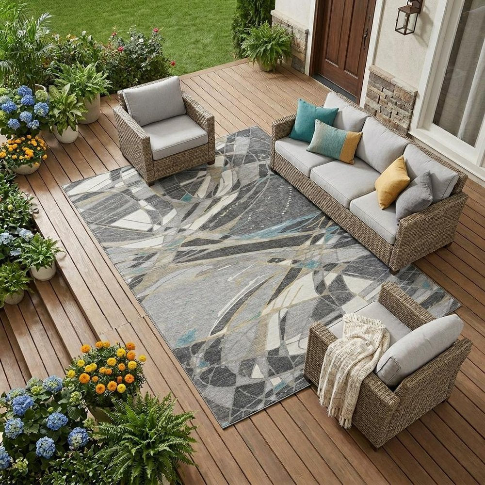 8' X 10' Gray And Graphite Abstract Washable Indoor Outdoor Area Rug HomeRoots
