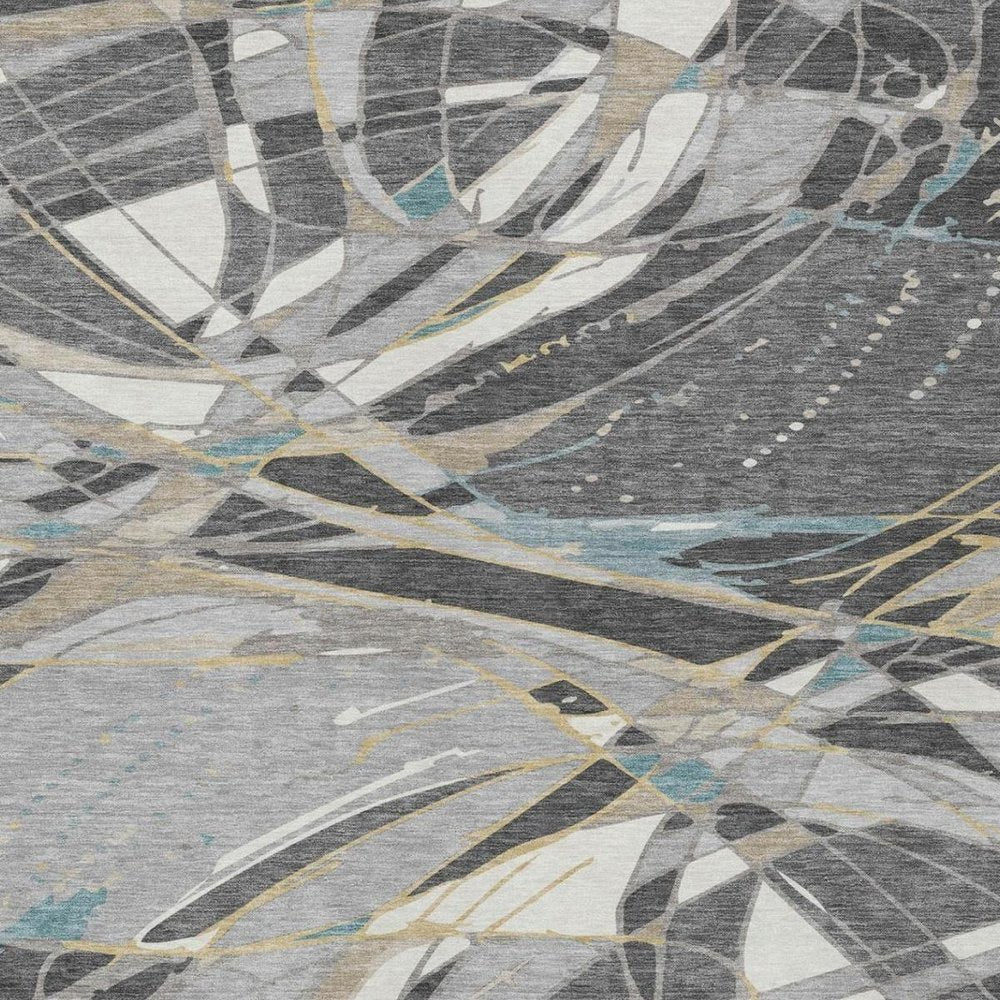 8' X 10' Gray And Graphite Abstract Washable Indoor Outdoor Area Rug — view 9