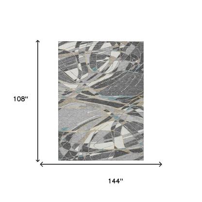 9' X 12' Gray And Graphite Abstract Washable Indoor Outdoor Area Rug HomeRoots