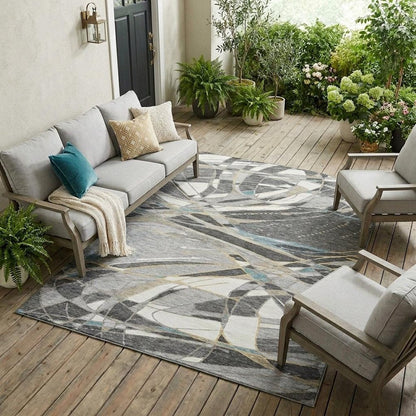 9' X 12' Gray And Graphite Abstract Washable Indoor Outdoor Area Rug HomeRoots