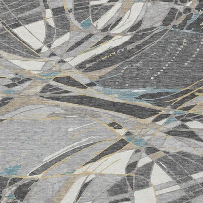 9' X 12' Gray And Graphite Abstract Washable Indoor Outdoor Area Rug