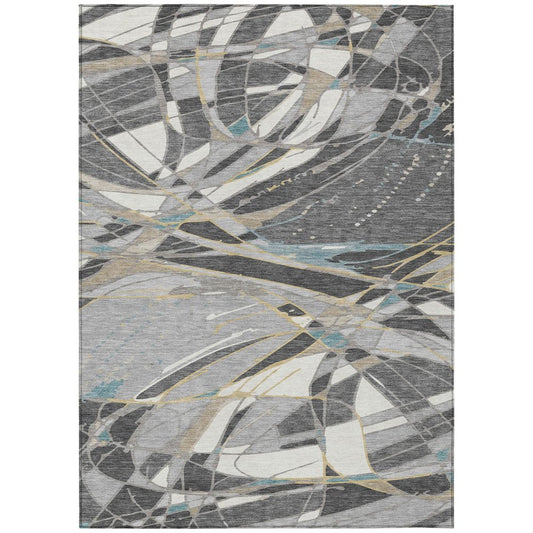 9' X 12' Gray And Graphite Abstract Washable Indoor Outdoor Area Rug