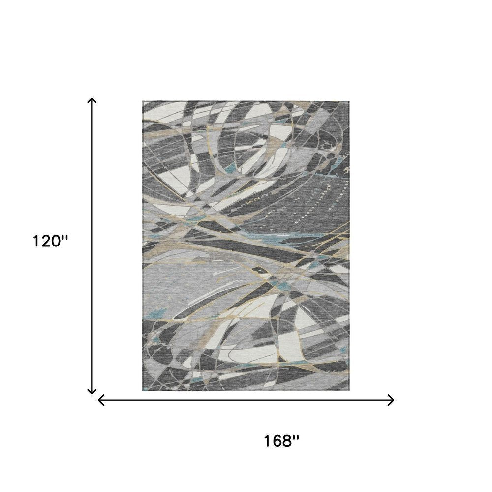 10' X 14' Gray And Graphite Abstract Washable Indoor Outdoor Area Rug HomeRoots