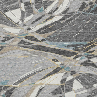 10' X 14' Gray And Graphite Abstract Washable Indoor Outdoor Area Rug