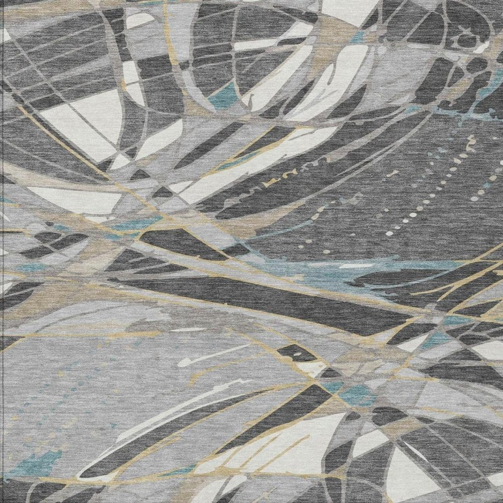 10' X 14' Gray And Graphite Abstract Washable Indoor Outdoor Area Rug