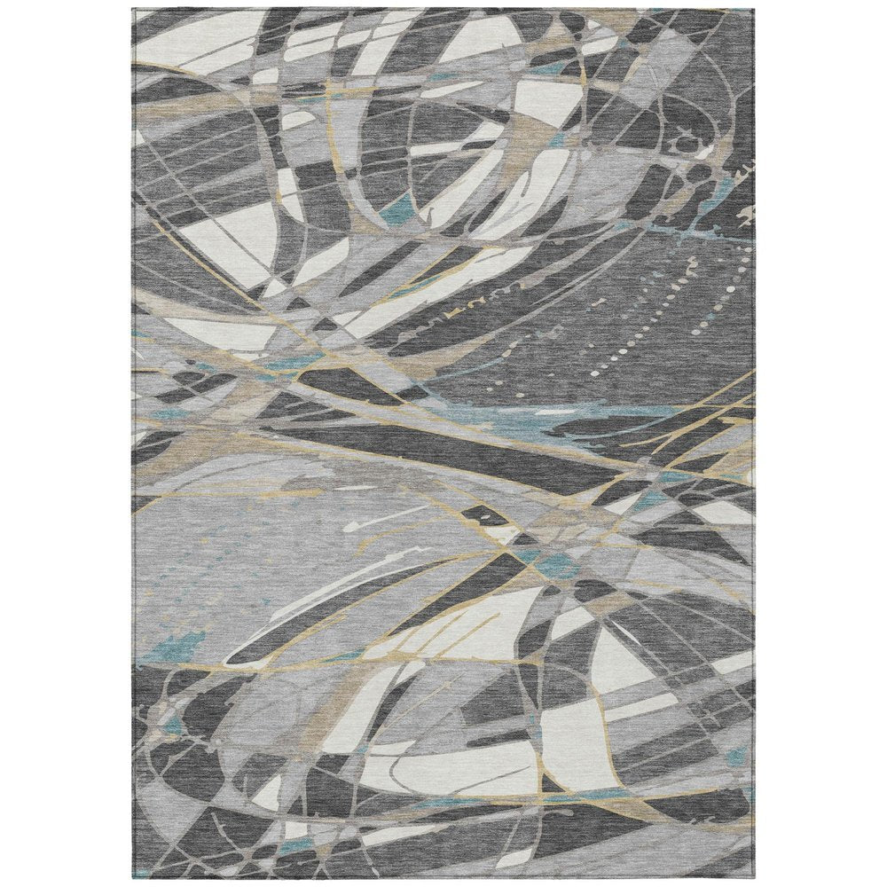 10' X 14' Gray And Graphite Abstract Washable Indoor Outdoor Area Rug — view 1