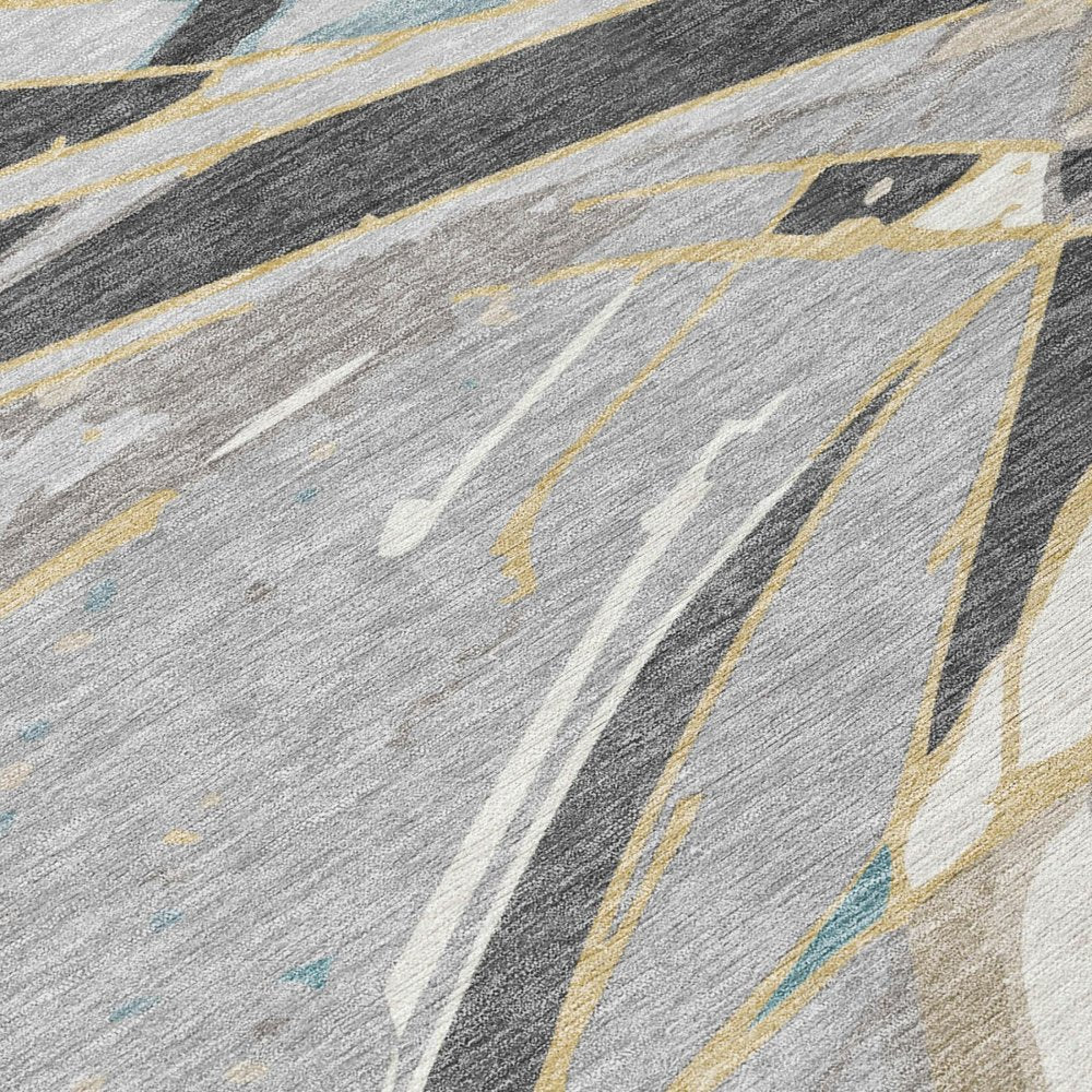 10' X 14' Gray And Graphite Abstract Washable Indoor Outdoor Area Rug HomeRoots