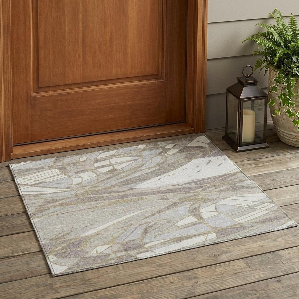 3' X 5' Ivory And Silver Abstract Washable Indoor Outdoor Area Rug HomeRoots