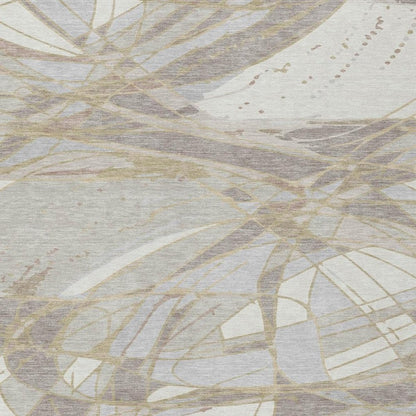 3' X 5' Ivory And Silver Abstract Washable Indoor Outdoor Area Rug