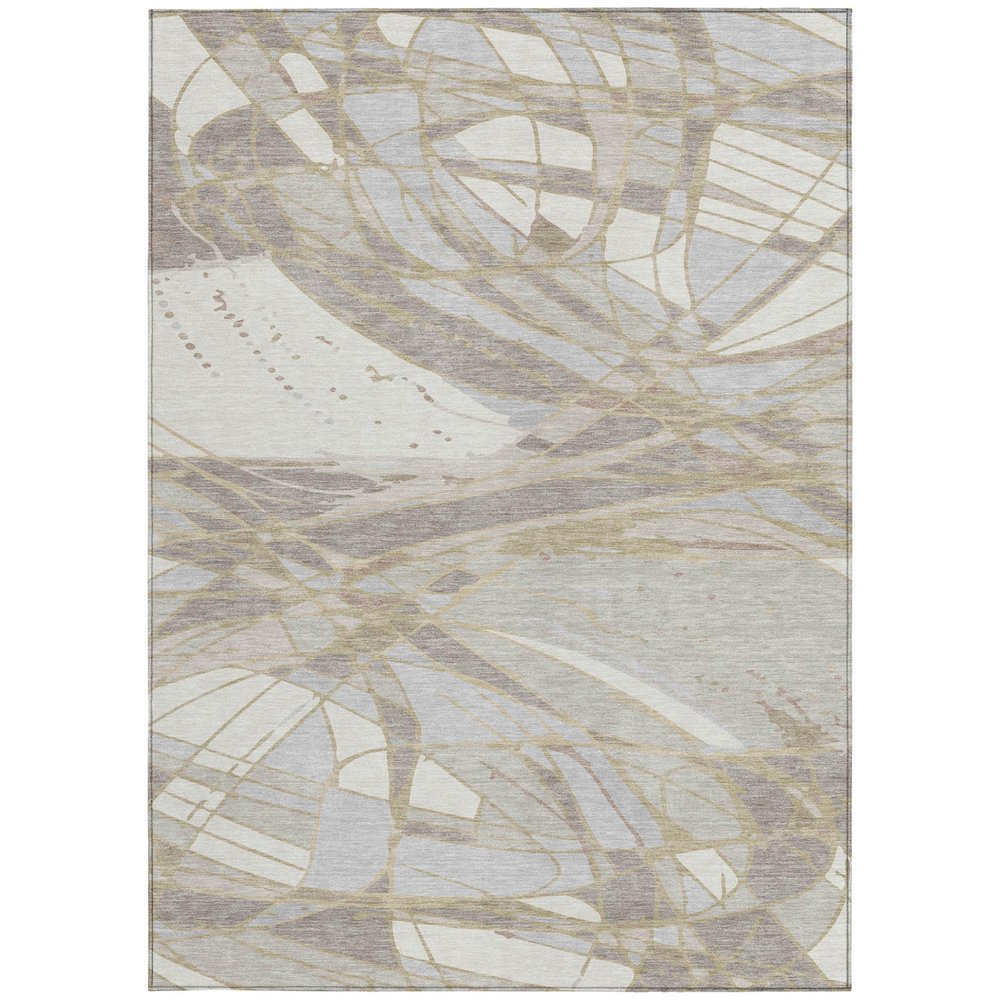 3' X 5' Ivory And Silver Abstract Washable Indoor Outdoor Area Rug — view 7