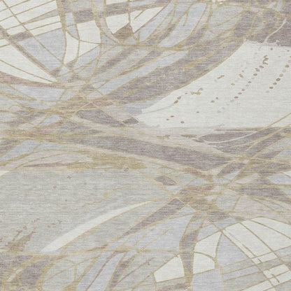 3' X 5' Ivory And Silver Abstract Washable Indoor Outdoor Area Rug