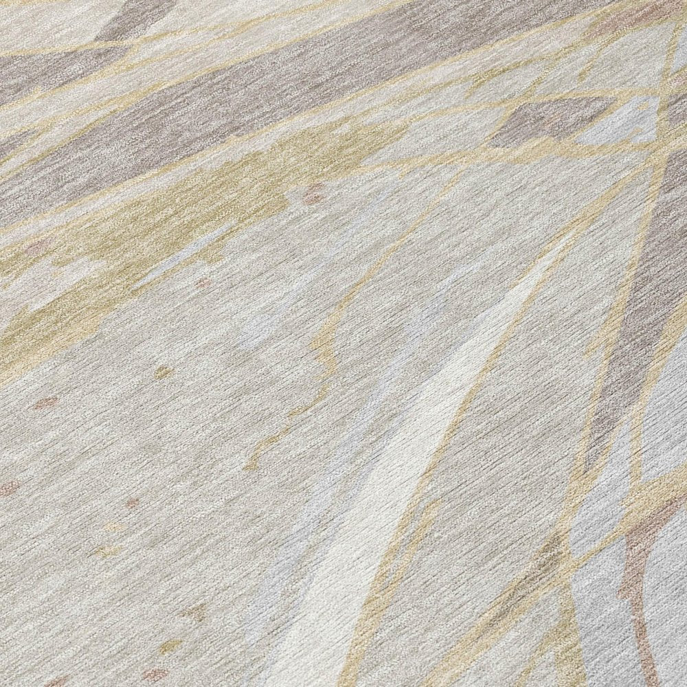 3' X 5' Ivory And Silver Abstract Washable Indoor Outdoor Area Rug HomeRoots