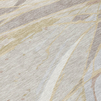 3' X 5' Ivory And Silver Abstract Washable Indoor Outdoor Area Rug
