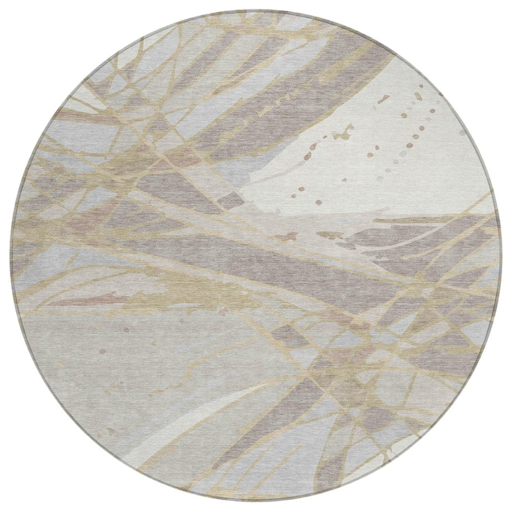 8' Ivory And Silver Round Abstract Washable Indoor Outdoor Area Rug HomeRoots