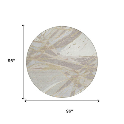 8' Ivory And Silver Round Abstract Washable Indoor Outdoor Area Rug HomeRoots