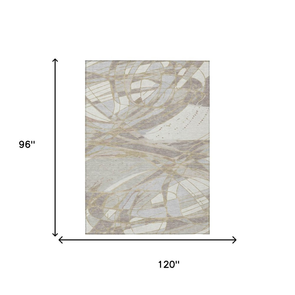 8' X 10' Ivory And Silver Abstract Washable Indoor Outdoor Area Rug HomeRoots