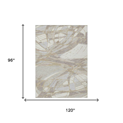 8' X 10' Ivory And Silver Abstract Washable Indoor Outdoor Area Rug HomeRoots