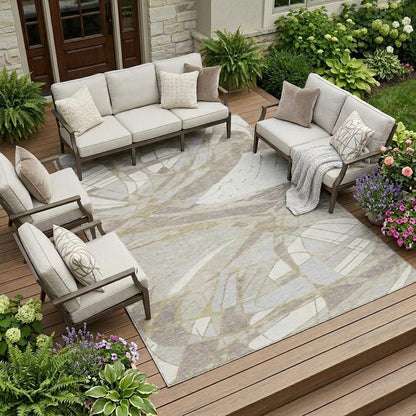 8' X 10' Ivory And Silver Abstract Washable Indoor Outdoor Area Rug HomeRoots