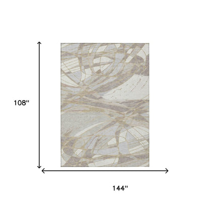9' X 12' Ivory And Silver Abstract Washable Indoor Outdoor Area Rug HomeRoots