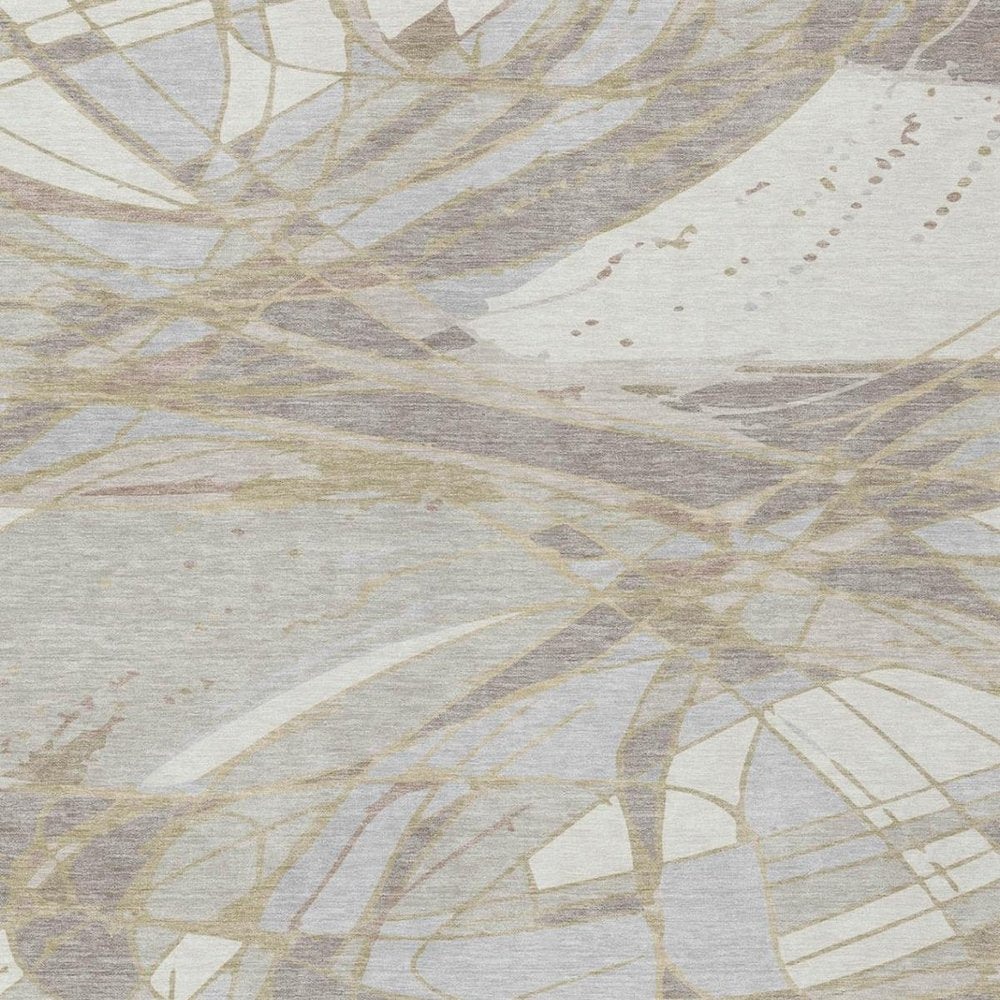 9' X 12' Ivory And Silver Abstract Washable Indoor Outdoor Area Rug — view 7