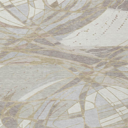 9' X 12' Ivory And Silver Abstract Washable Indoor Outdoor Area Rug