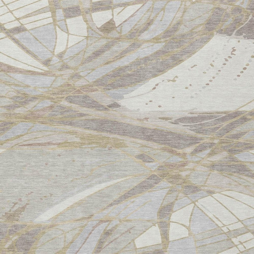 9' X 12' Ivory And Silver Abstract Washable Indoor Outdoor Area Rug — view 9