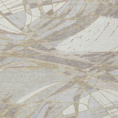 9' X 12' Ivory And Silver Abstract Washable Indoor Outdoor Area Rug
