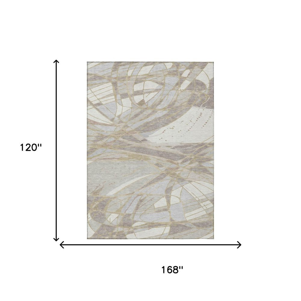 10' X 14' Ivory And Silver Abstract Washable Indoor Outdoor Area Rug HomeRoots