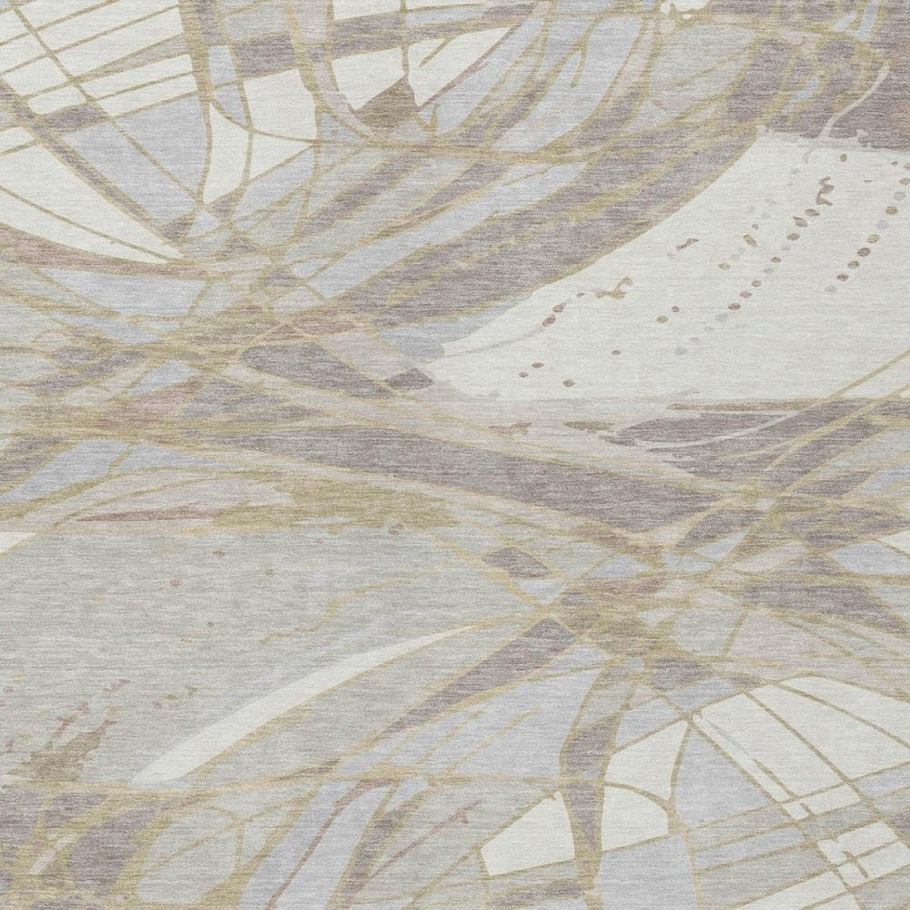 10' X 14' Ivory And Silver Abstract Washable Indoor Outdoor Area Rug — view 7