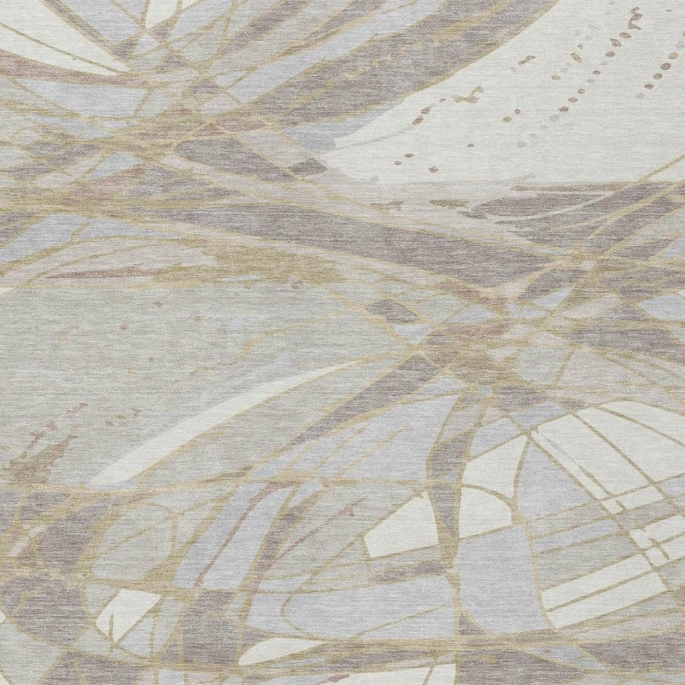 10' X 14' Ivory And Silver Abstract Washable Indoor Outdoor Area Rug