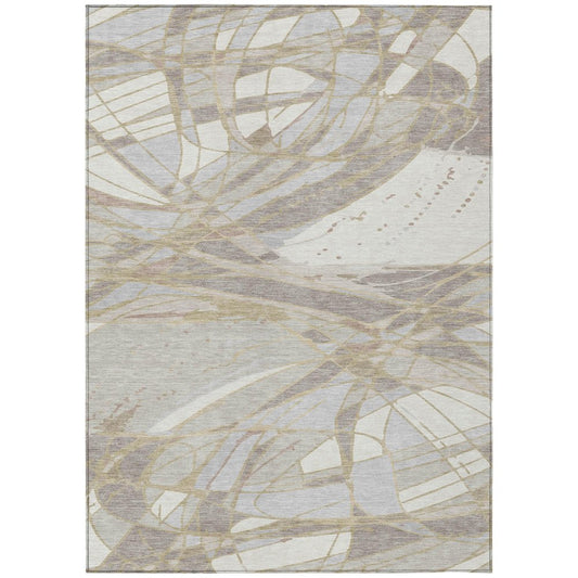 10' X 14' Ivory And Silver Abstract Washable Indoor Outdoor Area Rug