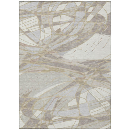 10' X 14' Ivory And Silver Abstract Washable Indoor Outdoor Area Rug HomeRoots