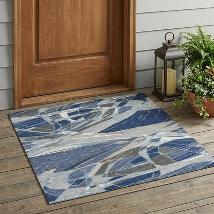 3' X 5' Navy Blue And Blue Abstract Washable Indoor Outdoor Area Rug HomeRoots