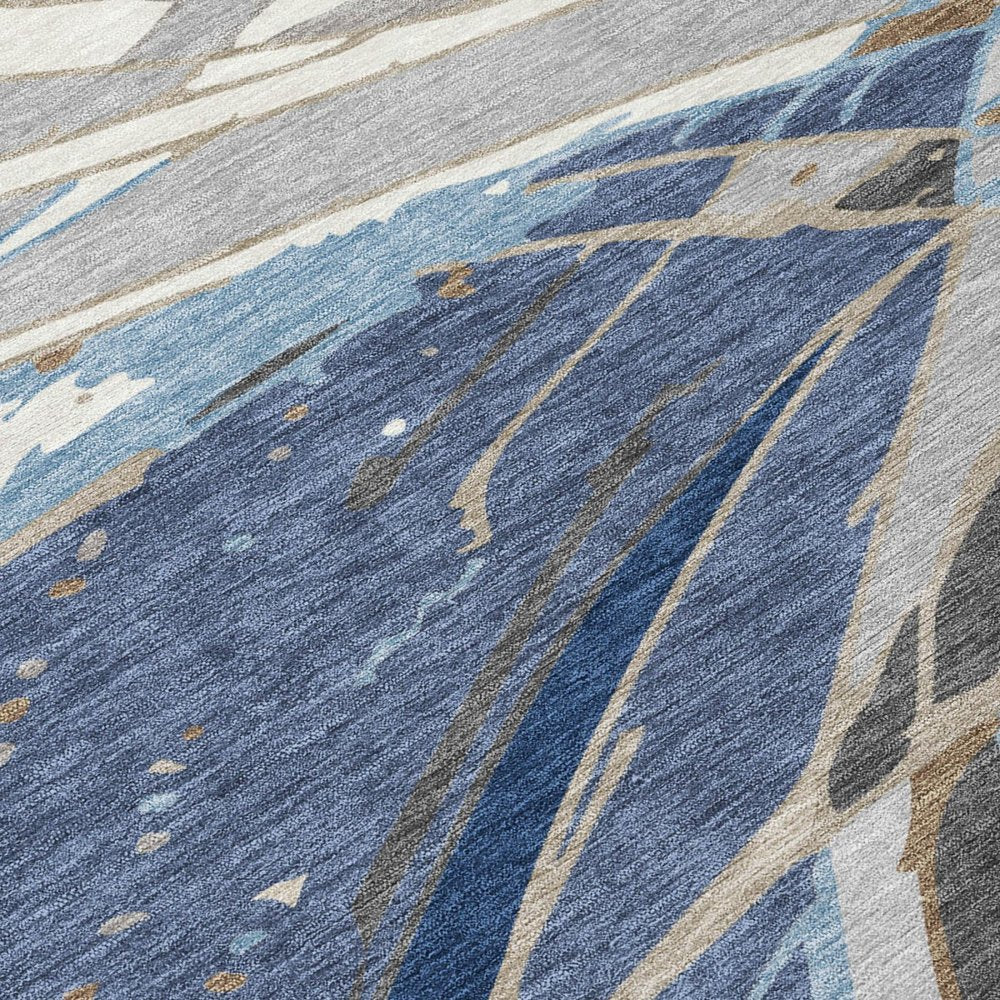 3' X 5' Navy Blue And Blue Abstract Washable Indoor Outdoor Area Rug — view 3