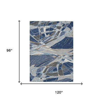 8' X 10' Navy Blue And Blue Abstract Washable Indoor Outdoor Area Rug HomeRoots