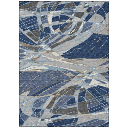 8' X 10' Navy Blue And Blue Abstract Washable Indoor Outdoor Area Rug HomeRoots