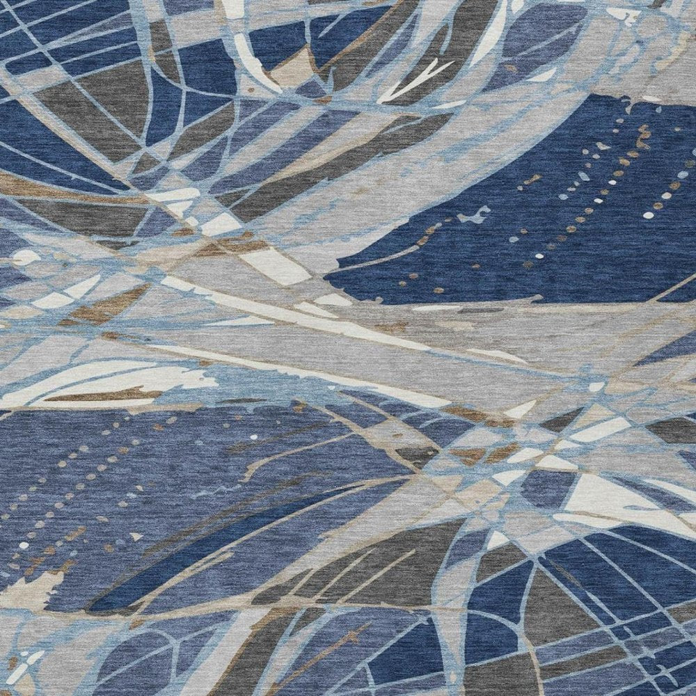 9' X 12' Navy Blue And Blue Abstract Washable Indoor Outdoor Area Rug