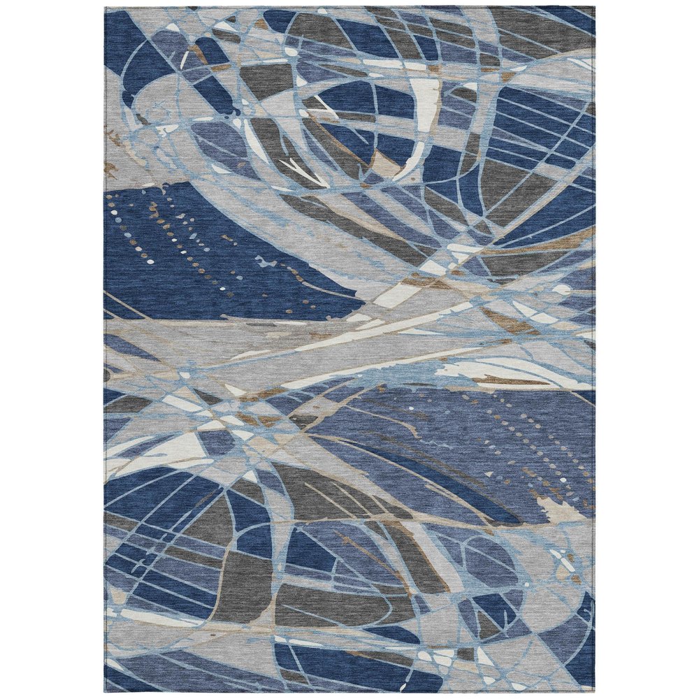 9' X 12' Navy Blue And Blue Abstract Washable Indoor Outdoor Area Rug — view 8