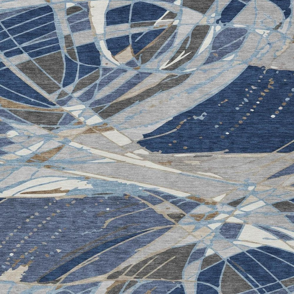 9' X 12' Navy Blue And Blue Abstract Washable Indoor Outdoor Area Rug