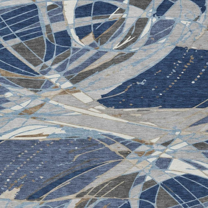 9' X 12' Navy Blue And Blue Abstract Washable Indoor Outdoor Area Rug